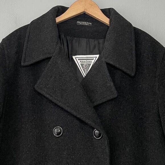 Marvin Richards Womens Plus Size 1X Charcoal Wool Cashmere Peacoat Double Breast - Picture 3 of 15